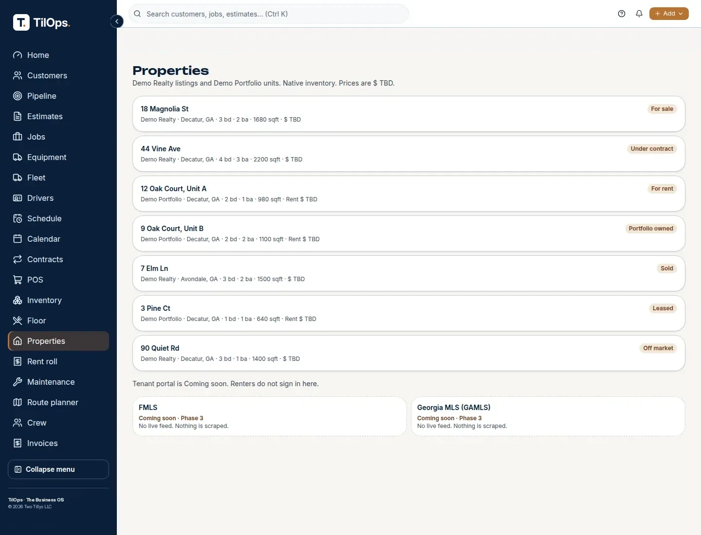 Real estate pack main screen