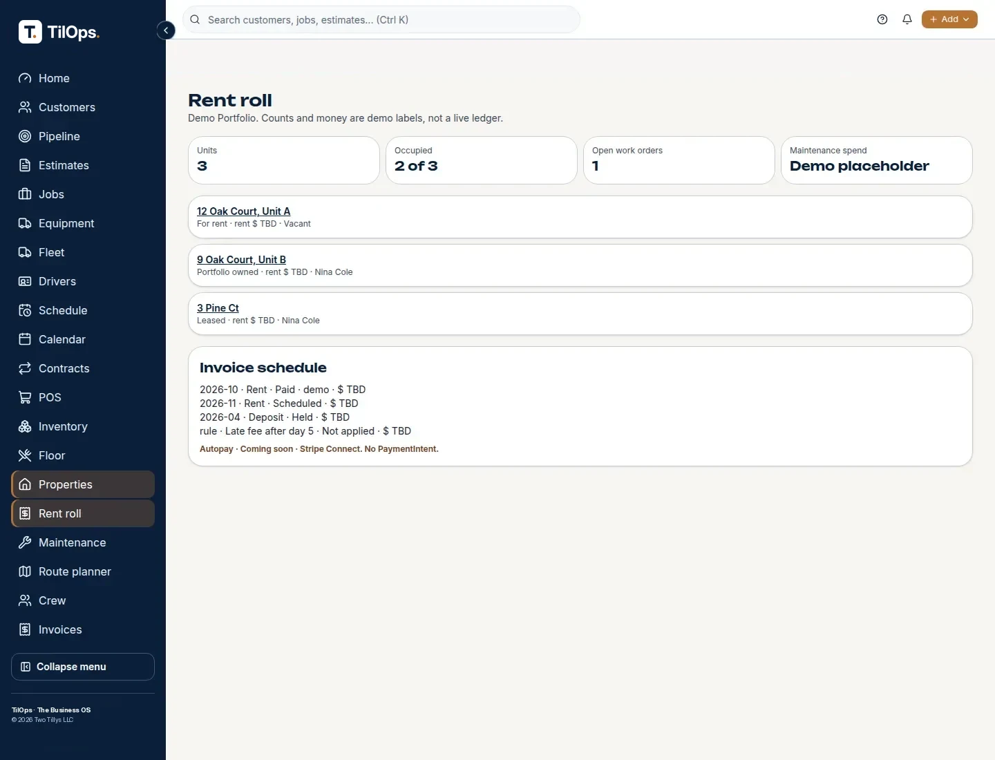 Real estate — Maintenance and rent roll
