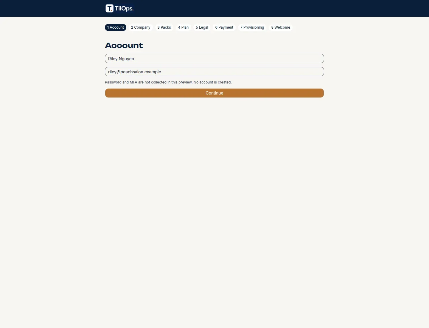 Sign-up wizard